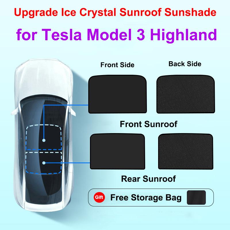 Sunroof Sunshades For Tesla Model 3 Highland 2025 Model Y 2025-24 Ice Cloth Buckle Sun Shade Glass Front Rear Skylight Accessory