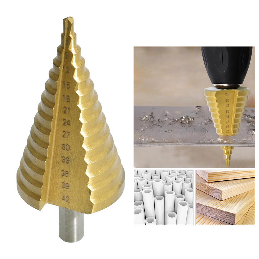 HSS Titaniums Coated Straight Groove Step Drill Bit 4-42mm Triangular Shank Cone Drill Bit for Metal and Wood Drilling