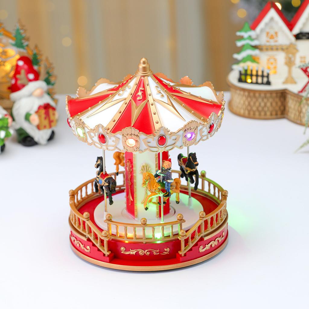 New Holy Glow with Music Christmas Music Box Carousel Plastic Made In China Christmas Gift Decoration