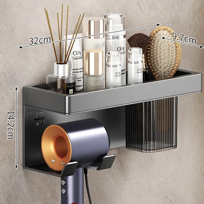 

Полка для ванной комнаты, органайзер для хранения косметики, держатель для фена из углеродистой стали, настенная полка для аксессуаров для ванной комнаты с крючком для чашки