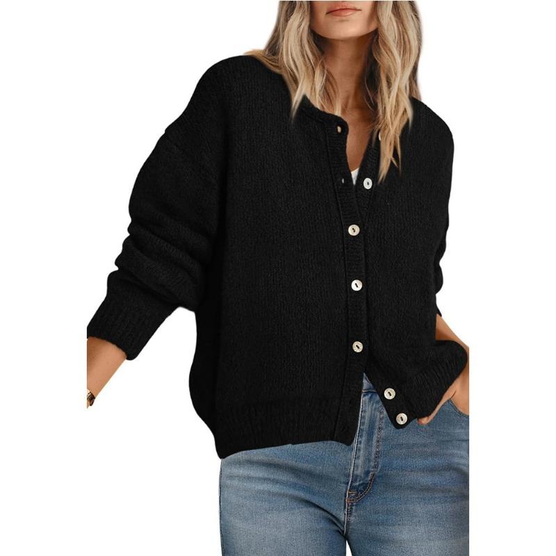 Women S Loose Solid Color Button Knit Cardigan Long Sleeve Sweater Coat