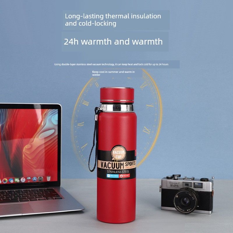 316 Stainless Steel Solar Kettle with Tea-Water Separation, Large Capacity Thermos Cup, Sports Water Bottle with Strap, Business Gift Water Cup