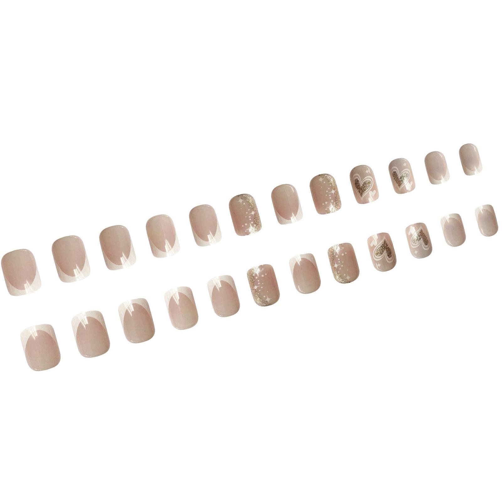 

Короткий квадратный накладной ноготь с сердечком, полное покрытие, наклеивание на ноготь ко Дню святого Валентина, накладной французский типс, искусственный ноготь