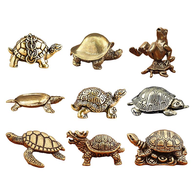 Pure Copper Feng Shui Turtle Statue Antique Brass Tortoise Figurine Lucky Charm Ornament for Home Office Business Place Decor