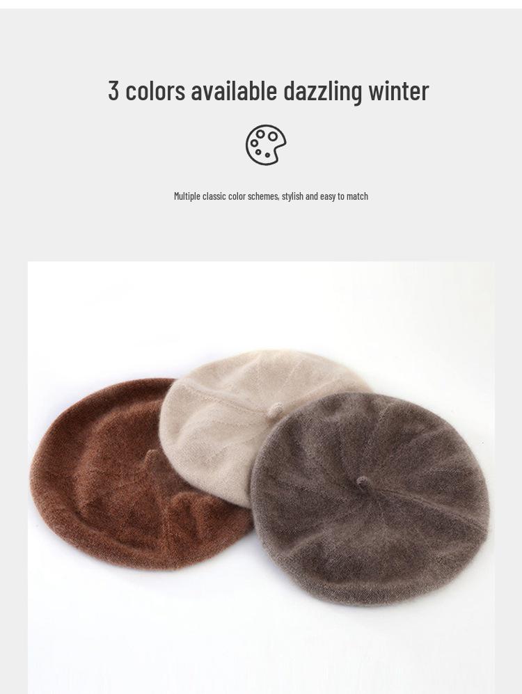Women's 100% Pure Cashmere Knit Beret - Simple, Warm, Autumn/Winter 2023 Collection