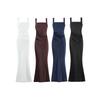 New Solid Color Temperament Strap Waist Dress Long Dress Sexy Square Collar Banquet Hip Wrap Evening Dress Fishtail Skirt