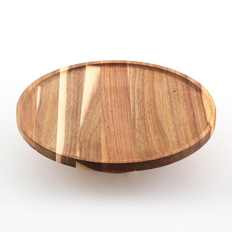 Solid Wood Fruit Bowl Tall Footed Food Cup Cakes Snack Plates Candy Dessert Circular Dinner Plate Kitchen Tableware Decor Dish