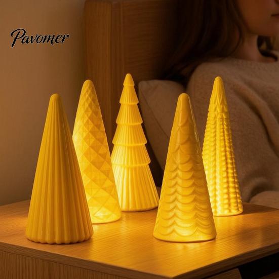 Desktop Holiday Ornaments 5Pcs Illuminated Christmas Tree With/No LED Lights, Nordic Style Luminous Modern Minimalist Home Tabletop Ornaments,