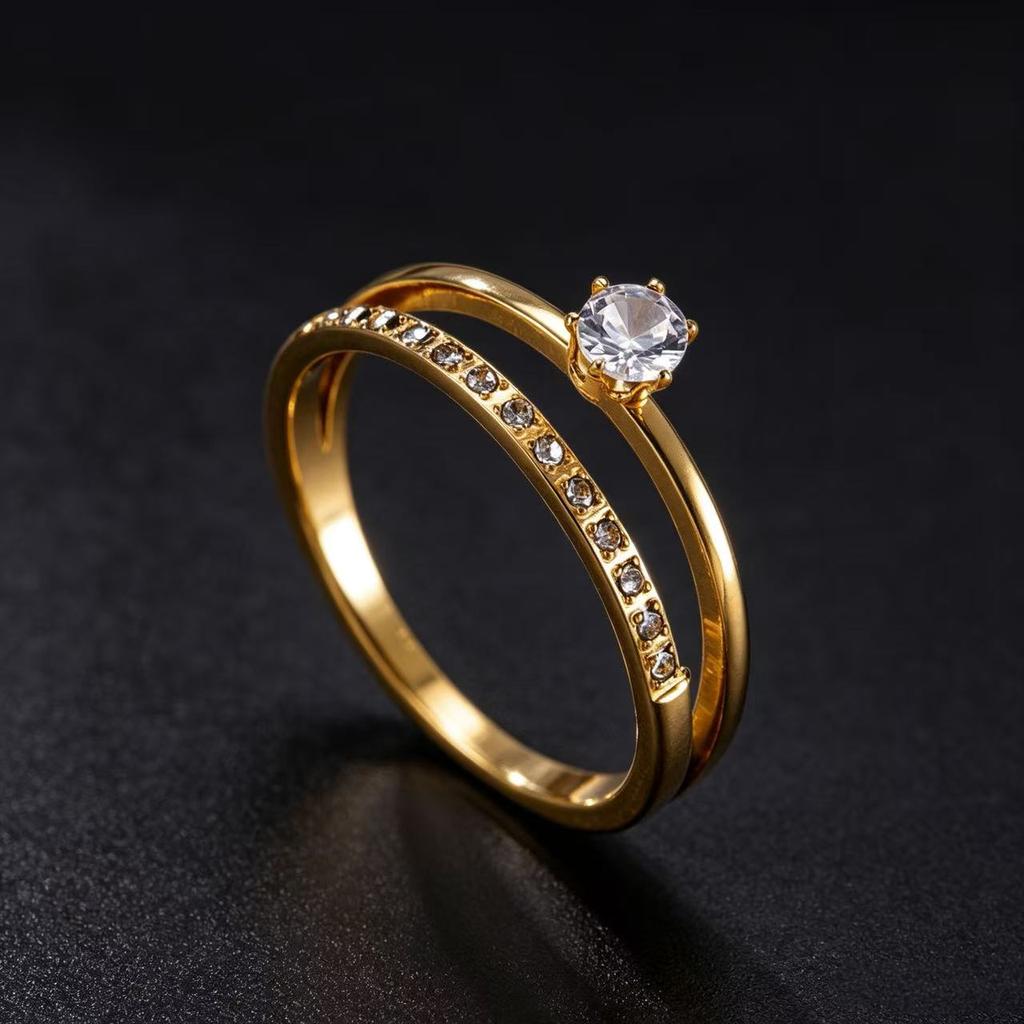 Double Layer Zircon Rings For Women 316L Stainless Steel Waterproof Stackable Ring Dainty Engagement Wedding Jewelry Finger Gift