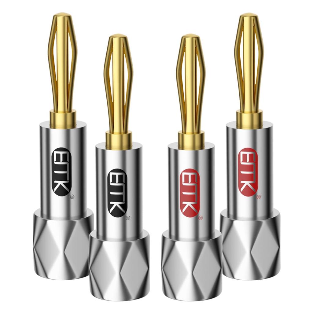 24k Banana Speaker Cable 10AWG 4mm Closing for and Amplifiers 4 Pieces Gold-Plated Plugs, Connectors, - 18AWG, Gauge, Red/Black, Solderless, Screws,