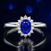 Colored Gemstone Princess Engagement Ring, Classic Full Diamond Zircon Oval Sapphire Ring for Women