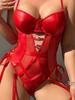 Solid Color Sexy Backless Deep V Bodysuit Pu Mesh Patchwork With Suspenders Sleeveless Charming Pure Desire   Bodysuit Women