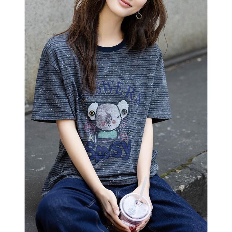 Demana Cute Koala Striped Print T-shirt M