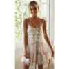 Women's Square Neck Sleeveless Floral Print Tiered Mini Dress High Waist Casual Summer Sundress