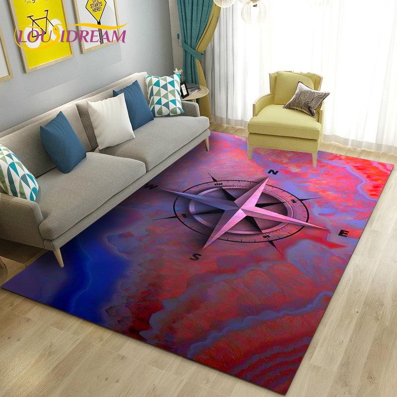 Alfombra retro con diseño de mapa del mundo vintage y brújula, para sala de estar, dormitorio, sofá, decoración, alfombra antideslizante para el suelo