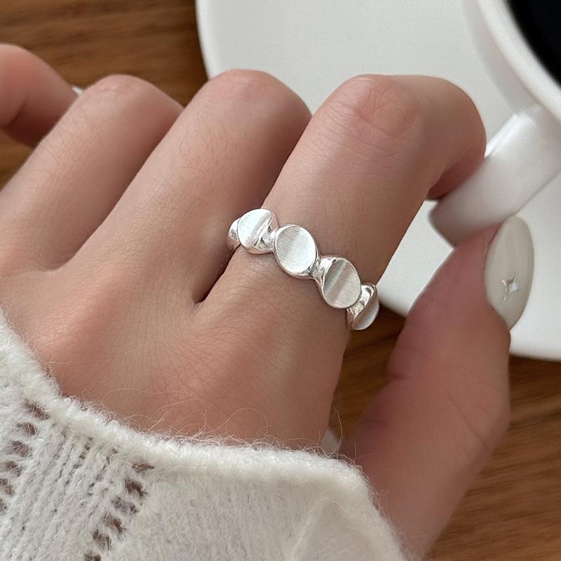 PANJBJ 925 Silver Frosting Geometry Ring for Women Wide Texture Versatile Handmade Ins Jewelry Gift