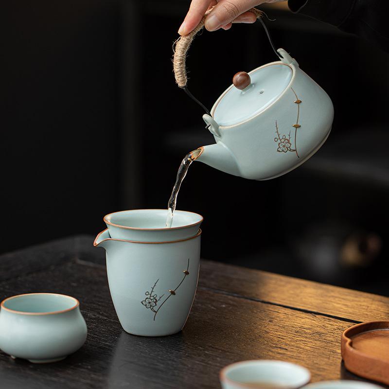 High-end Ru kiln tea set teacup Ru kiln ceramic open tea set gift box company business gifts to customers