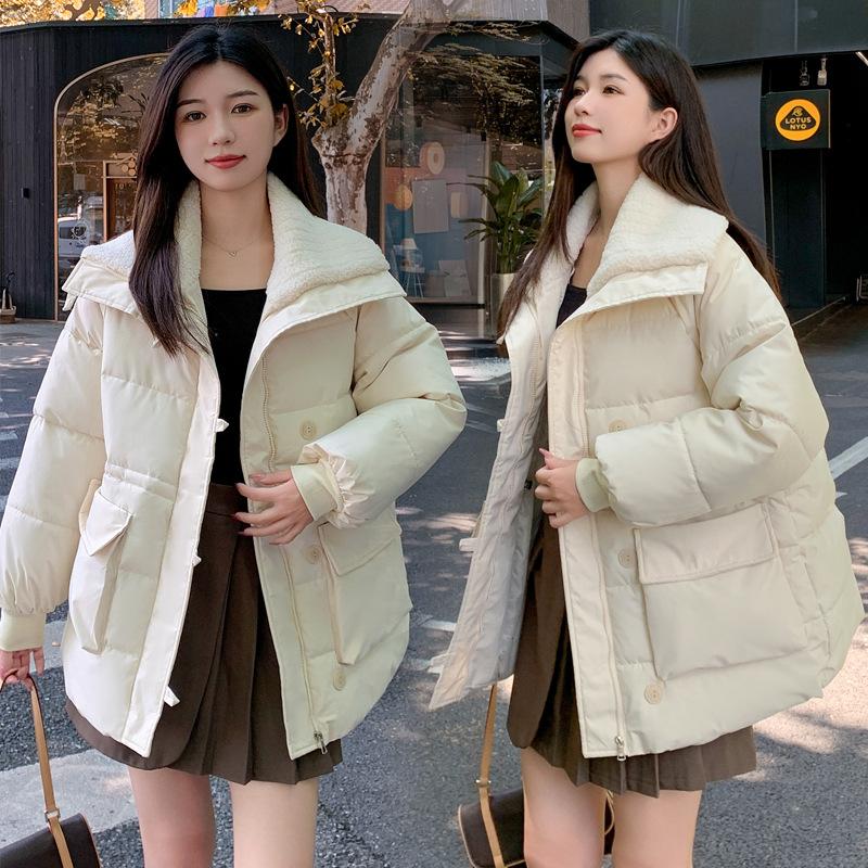 2025 new padded clothes Korean version thickened women's loose padded jacket with a sense of design large lapel padded jacket is versatile Korean