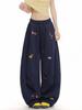 Pantaloni de trening largi pentru femei, stil japonez, cu broderie Dachshund - Pantaloni casual cu șnur pentru dans jazz