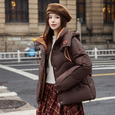 Winter Damen Kurzer Gepolsterter Mantel Mode Dick Warm Farbblock Steppjacke Winddicht Oberbekleidung