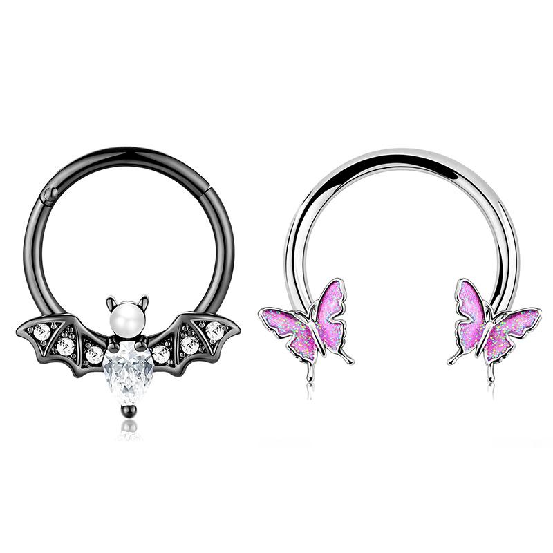 2 Stück 16G Edelstahl Schmetterlingsscharnier Septumring BCR Hufeisen Knorpel Daith Helix Rook Muschel Piercing Schmuck