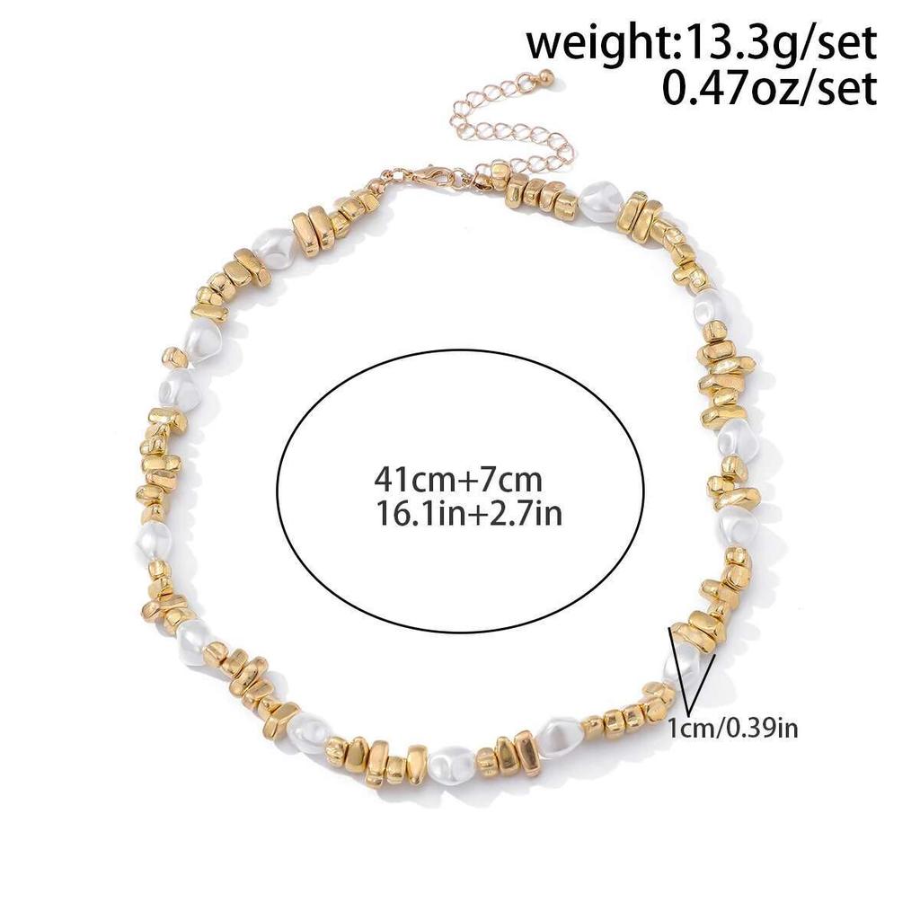 PuRui Trendy Gold Color Plastic Beads Creative Necklace for Women Retro Imitation Zircon Banquet Aesthetic Zircon Accessories
