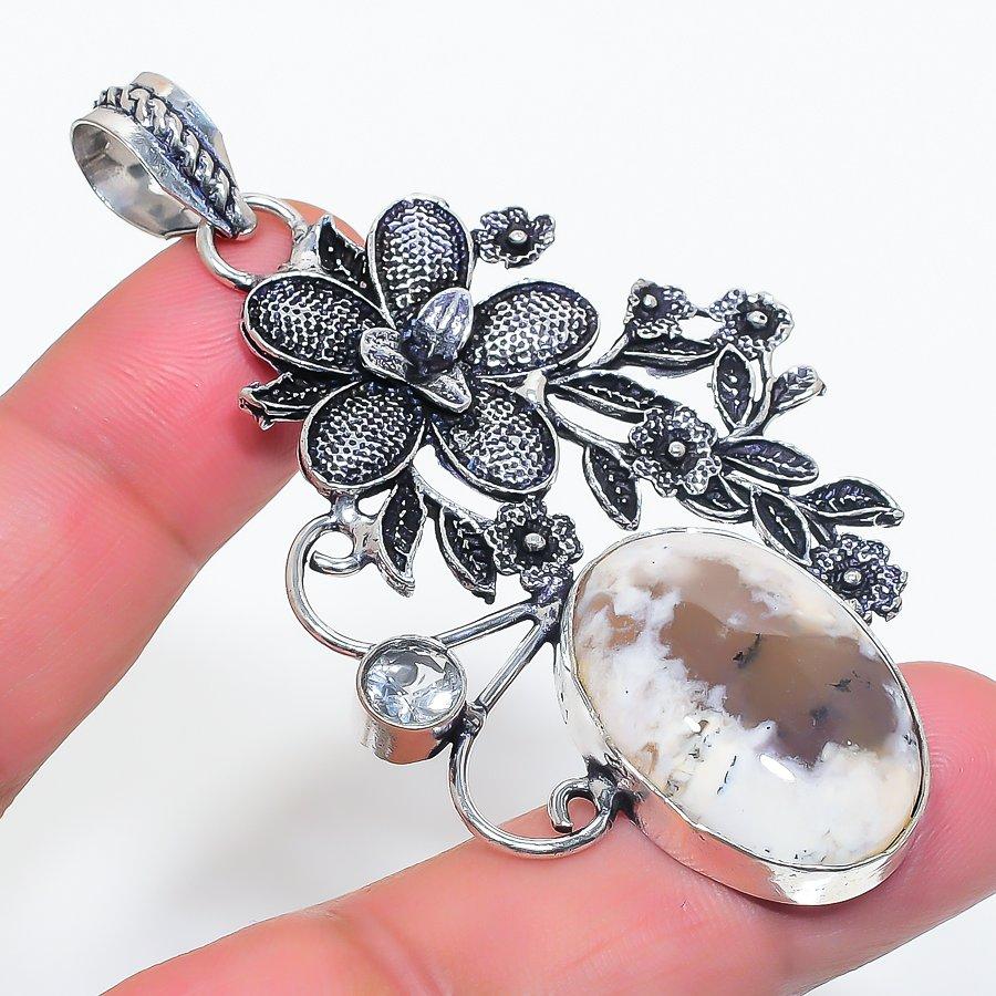 

Подвеска из серебра 925 пробы с натуральным дендритовым опалом и топазом 2,80 дюйма I2M46