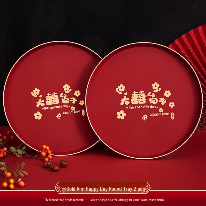 Red Wedding Toasting Tray: Tea, Fruit, Candy Dish – Wedding Supplies, Happy Tray by Wang Jin