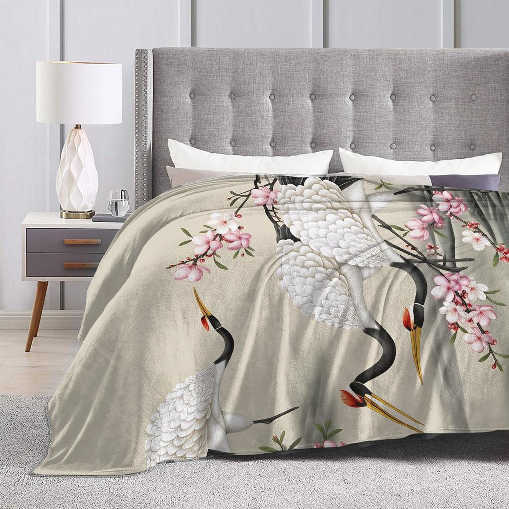 Chinese Style Crane Warm Soft Blankets Kids Adult Plush Throw Blanket Print Home Decor Flannel Bedspread Sofa Bed Cover