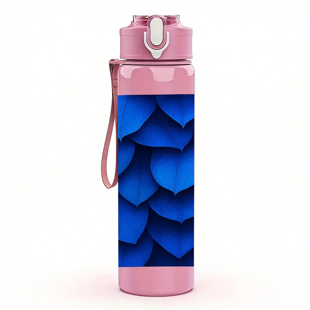 1PC Blue Scale Texture Abstract Print 750ml Color Plastic Sports Water Bottle Leakproof Flip Straw Lid Suitable for Sports Office Home Use
