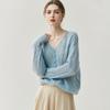 Women's Cashmere Silk V-Neck Hollow Out Cardigan Sweater Cover-Up