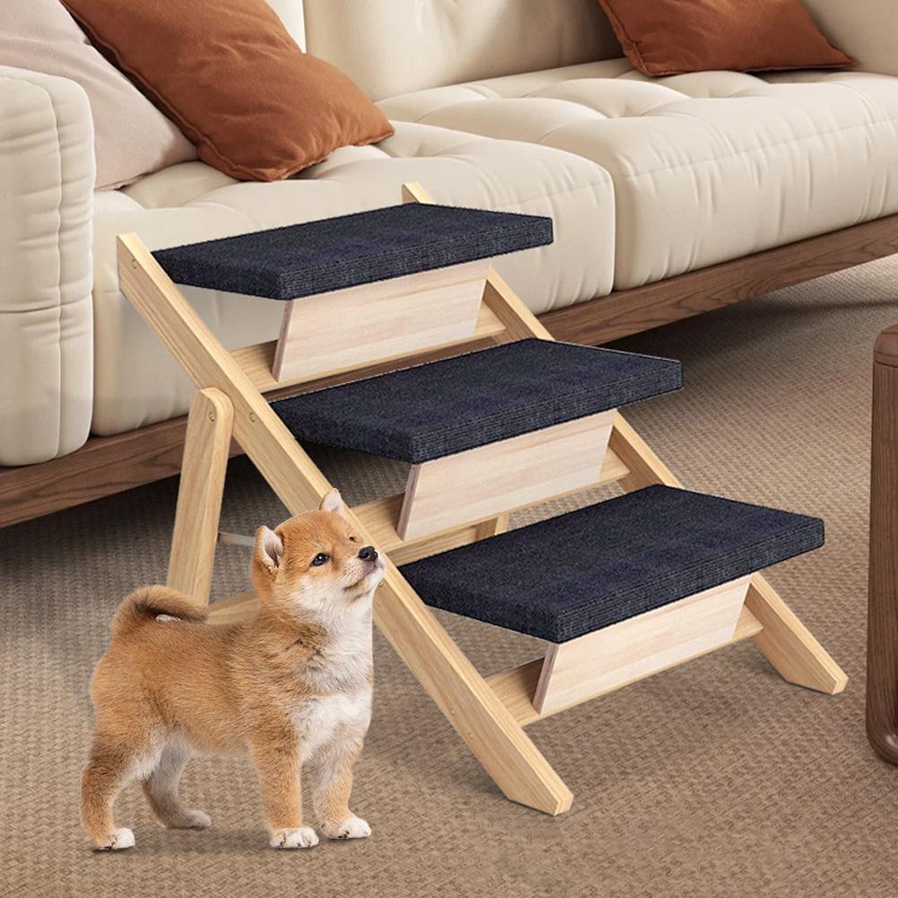 Outdoor Steps Dog Stairs Foldable Wooden Cat Climbing Ladder Non-slip Carpeted Ramp Ladder for Small Animals Climbing
