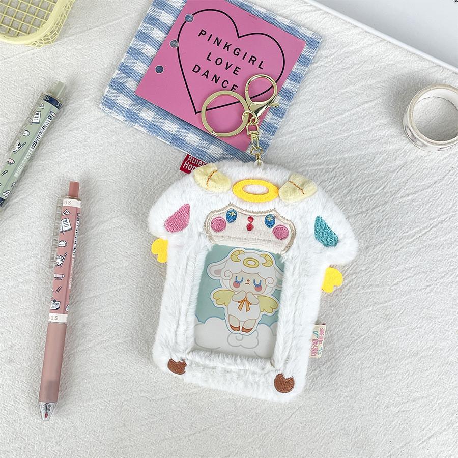 Cute Plush Animal Card Holder Featuring Angel And Devil Lamb Design For Photos