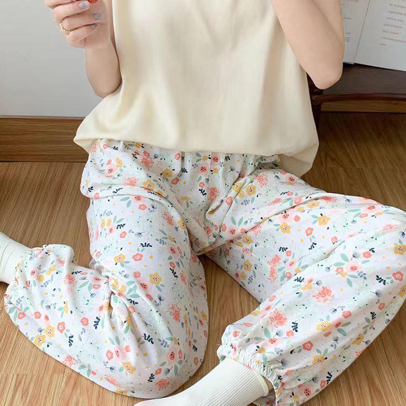 Women's Summmer Pants Drawstring Elastic Waist Beach Bloomers Pajama Pants Capri Pants