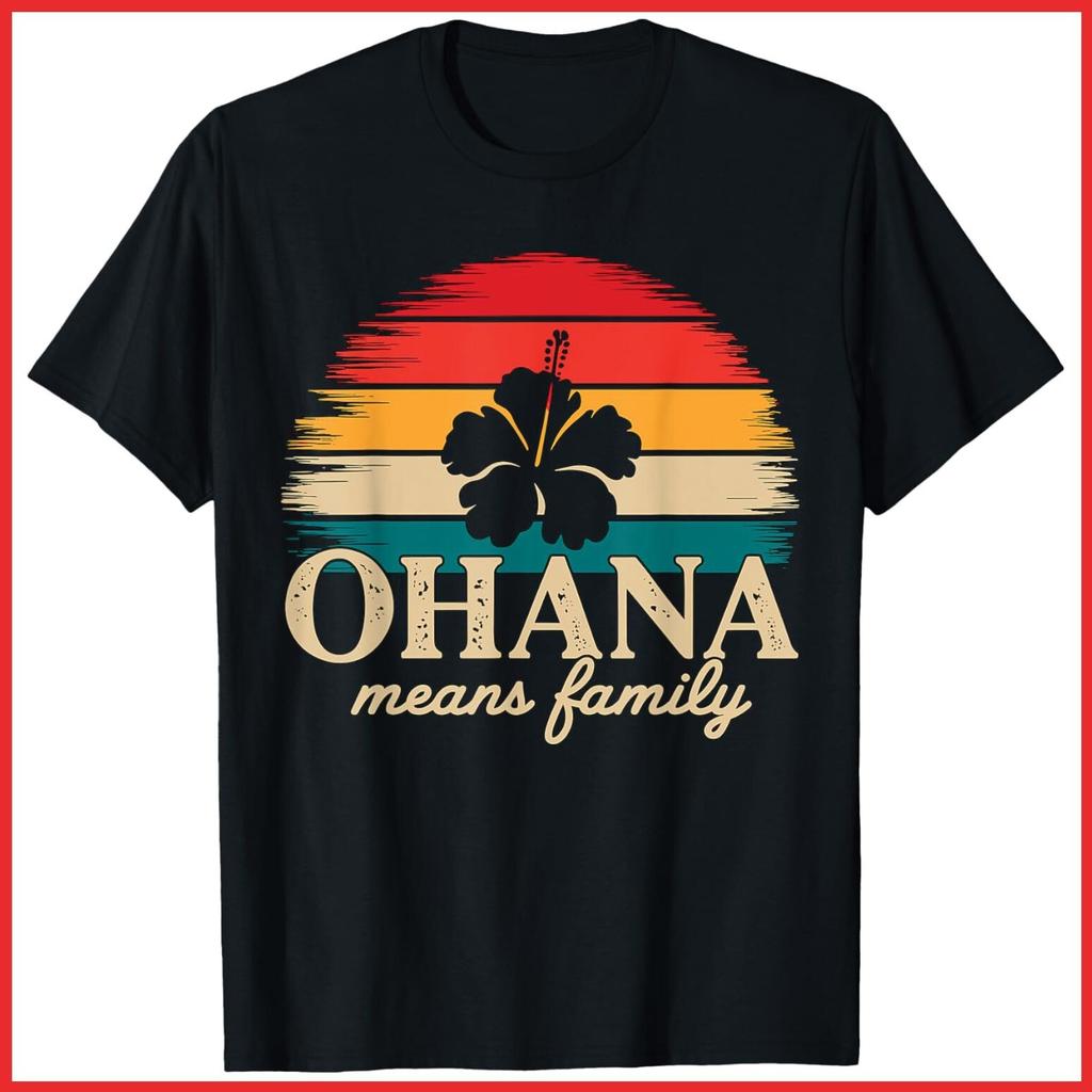 Ohana Means Family Hawaii Summer Vacation Holiday Black Cotton T-Shirt S-5XL