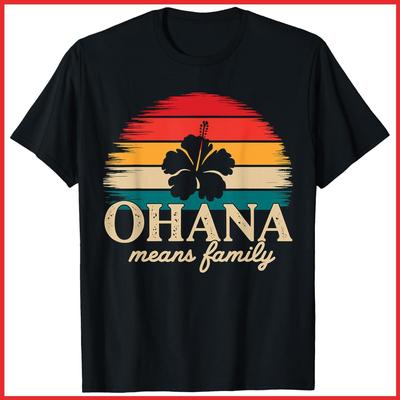 Ohana Means Family Hawaii Summer Vacation Holiday Black Cotton T-Shirt S-5XL