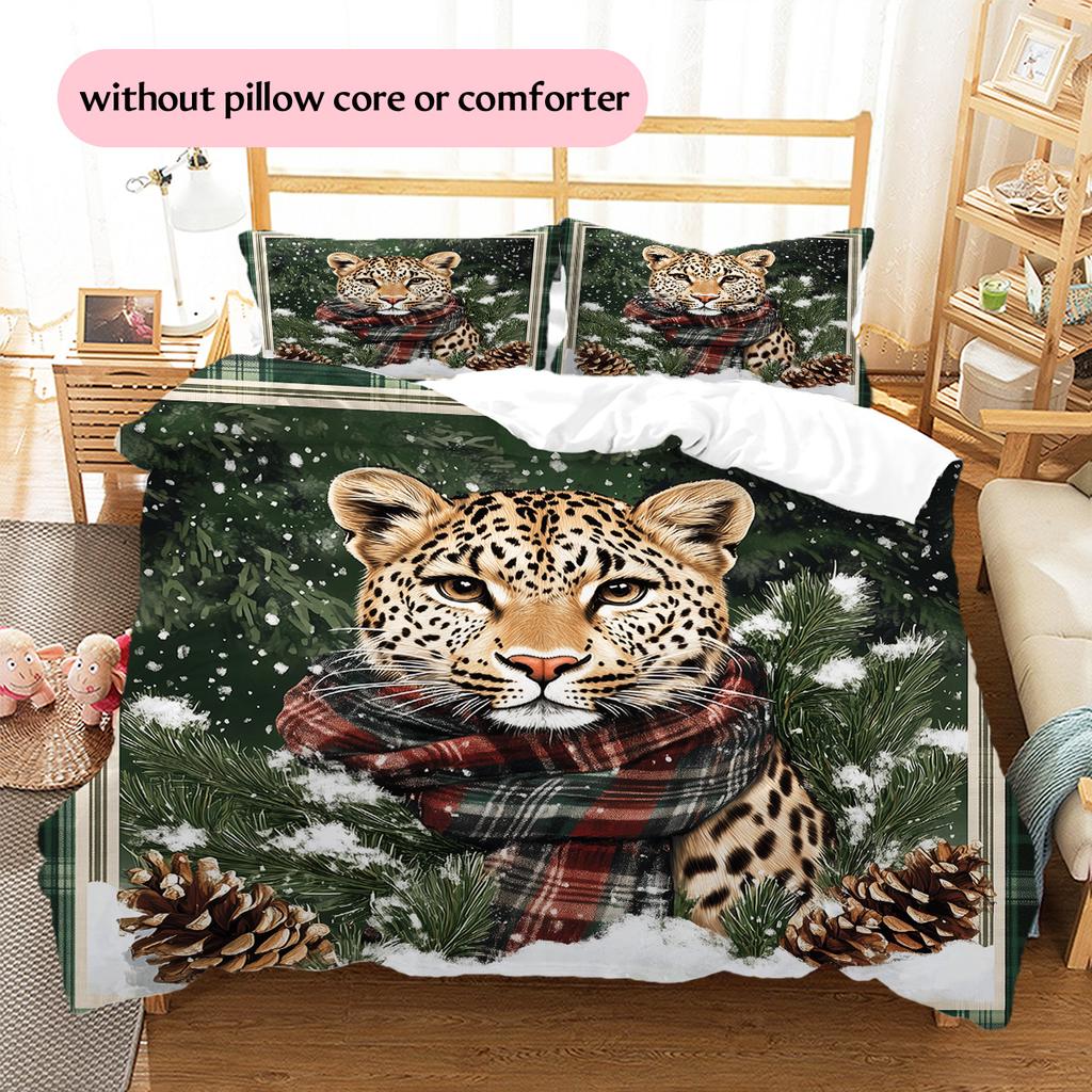 Forest Leopard Pattern Bedding Quilt Set Quilt Cover Pillowcase Home Decoration Gift (1 * Duvet Cover + 2 * Pillowcase, Without Core)