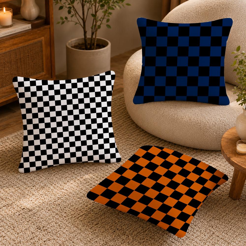 Black White Checkerboard Cushion Cover Halloween Decoration Trick Or Treat Cushion Cover Ghost Pumpkin Head Bat Decoration
