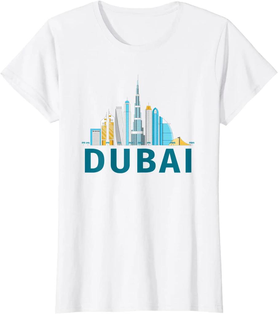 Dubai Emirati Arabi Uniti - Maglietta Skyline Città Burj Khalifa. T-shirt Casual Manica Corta 100% Cotone Top Largo Taglia S-3XL