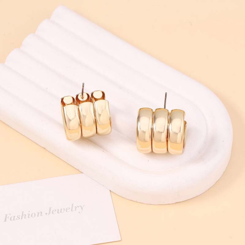 

Exaggerated Metal Three Circle Hoop Earrings for Women Punk Hip Hop Gold Color Geometric Personality Earrings Party Zircon Gift