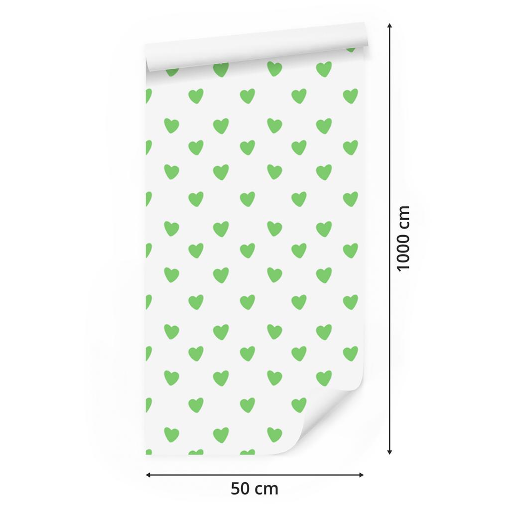 Hearts Wallpaper White and Mint 50x1000