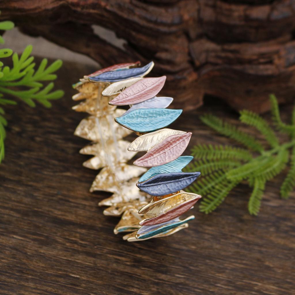 Neues Emaille geometrisches Blatt elastisches Armband, Damenmode hochwertiges Blatt vielseitiges Armband