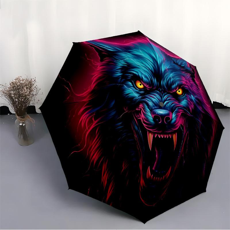1pc Wolfpack Alpha Compact Travel Umbrella, Automatic Folding Lightweight Windproof 8-Bone Reinforced Design, Portable for Backpack Durable