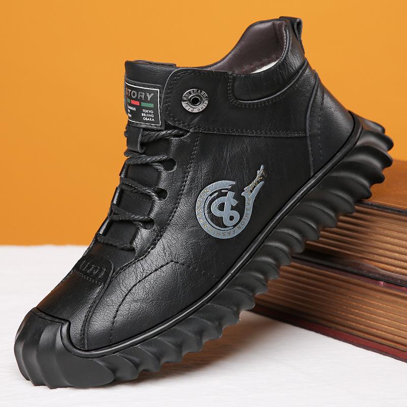 Fashion Winter Snow Boots for Men Cow Leather High Top Warm Cotton Shoes Male Fashion Casual New Designer Round Head Ankle Boots Men
