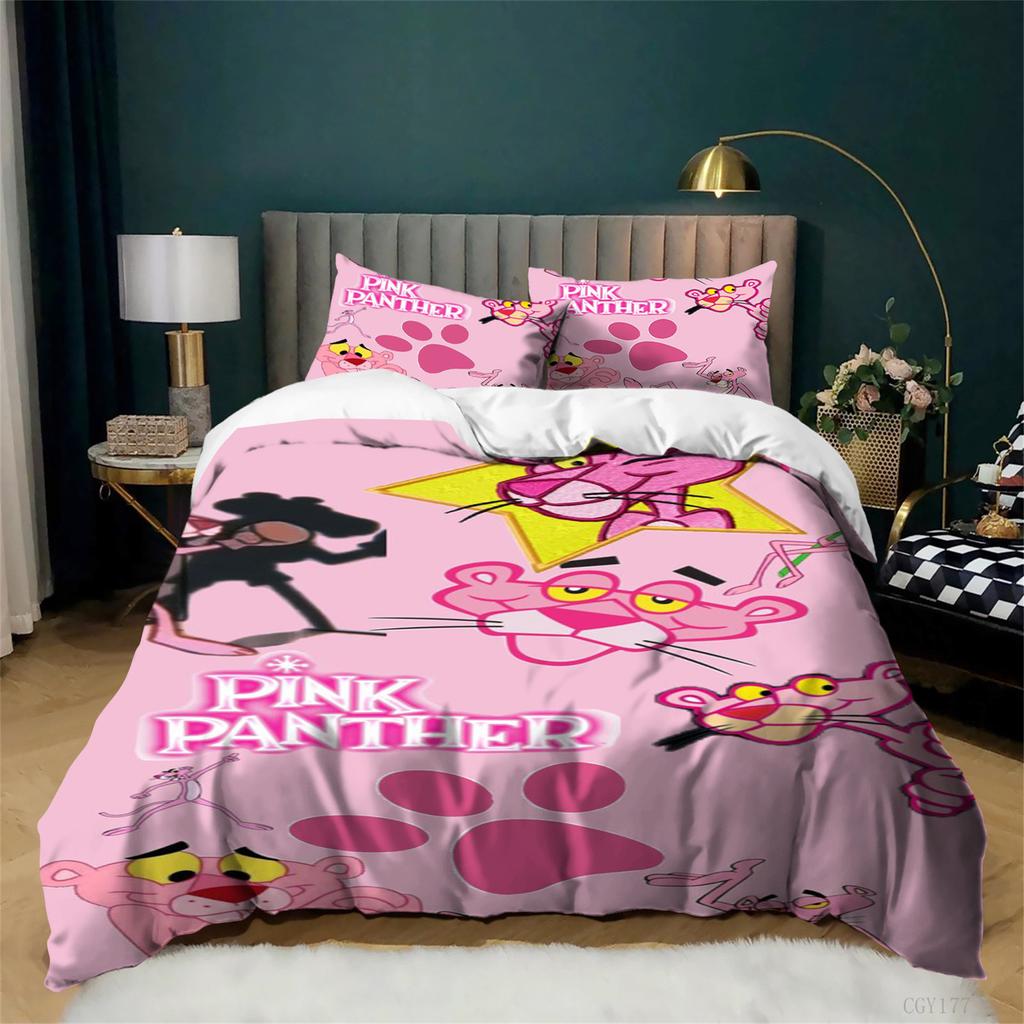 3-teiliges Pink Panther Show Bettwäsche-Set Leichte Bettbezug-Garnitur Einzelbett Gemütlich Ultra Weicher Bettbezug mit Kissenbezügen