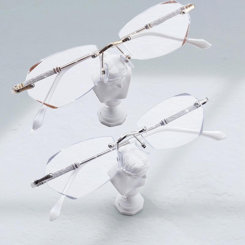 2PCS Elegant Frameless Diamond Cut Edge Glasses For Women High-Definition Anti-Blue Light Anti-Fatigue Glasses