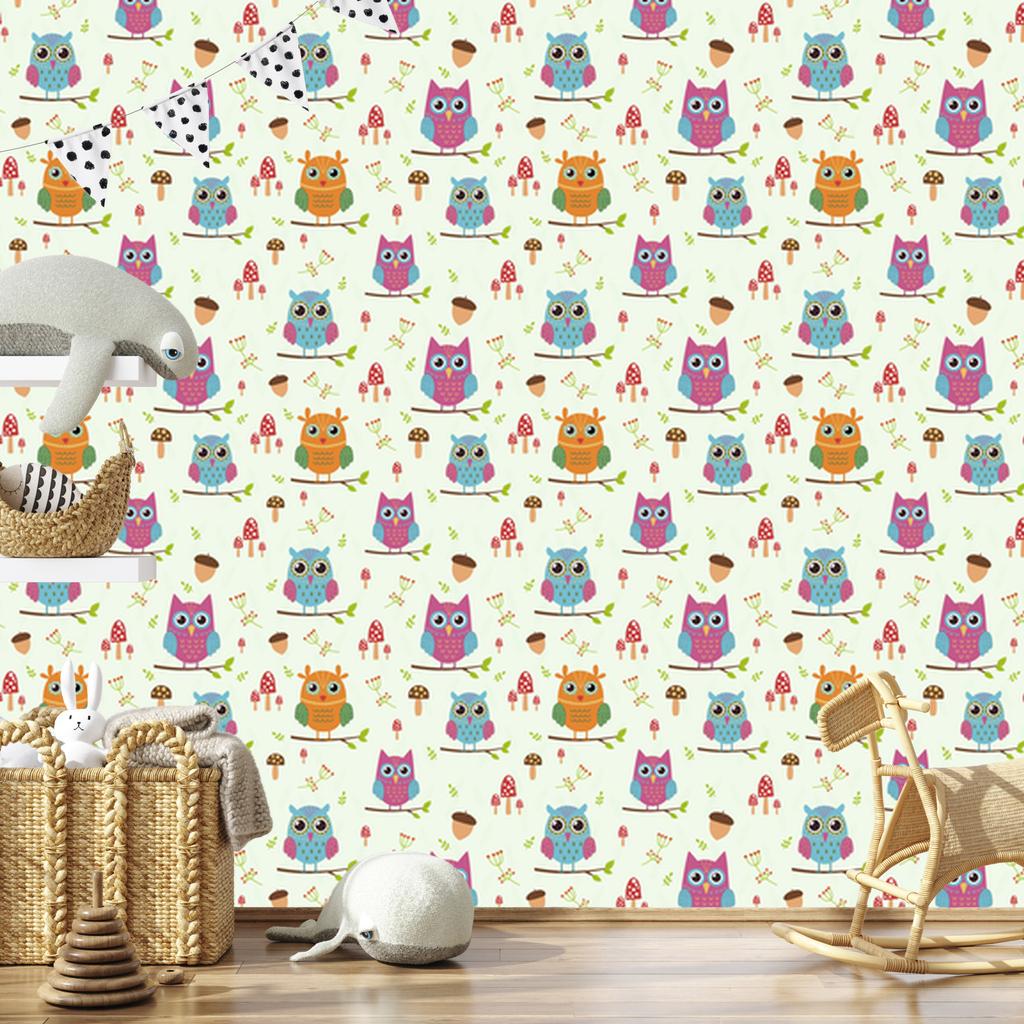 Colorful Owls Wallpaper for Living Room and Bedroom 50x1000
