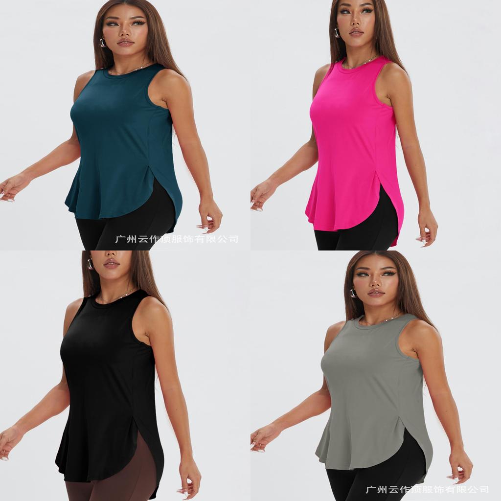 Workout Tank Top For Women With Side Slits Polyester Fabric For Yoga And Running