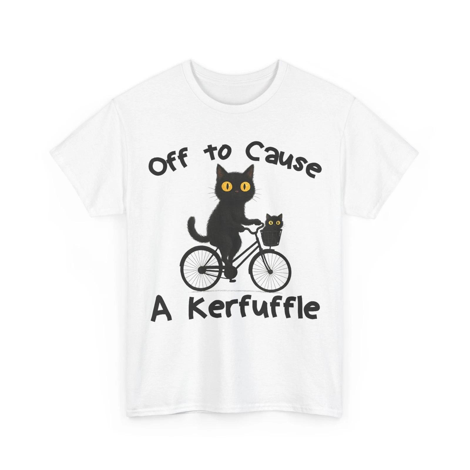 Off to Cause A Kerfuffle Funny Black Cat Meme T-Shirt XL