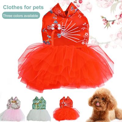 Pet Tang Suit Chinese Style Dress-up Skin-friendly Pet Dogs Cheongsam Tulle Dress